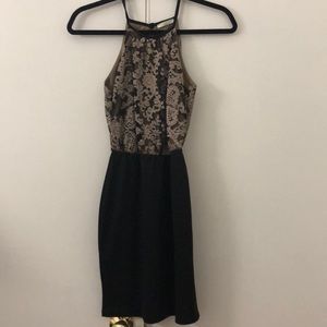 Gold mesh body con dress